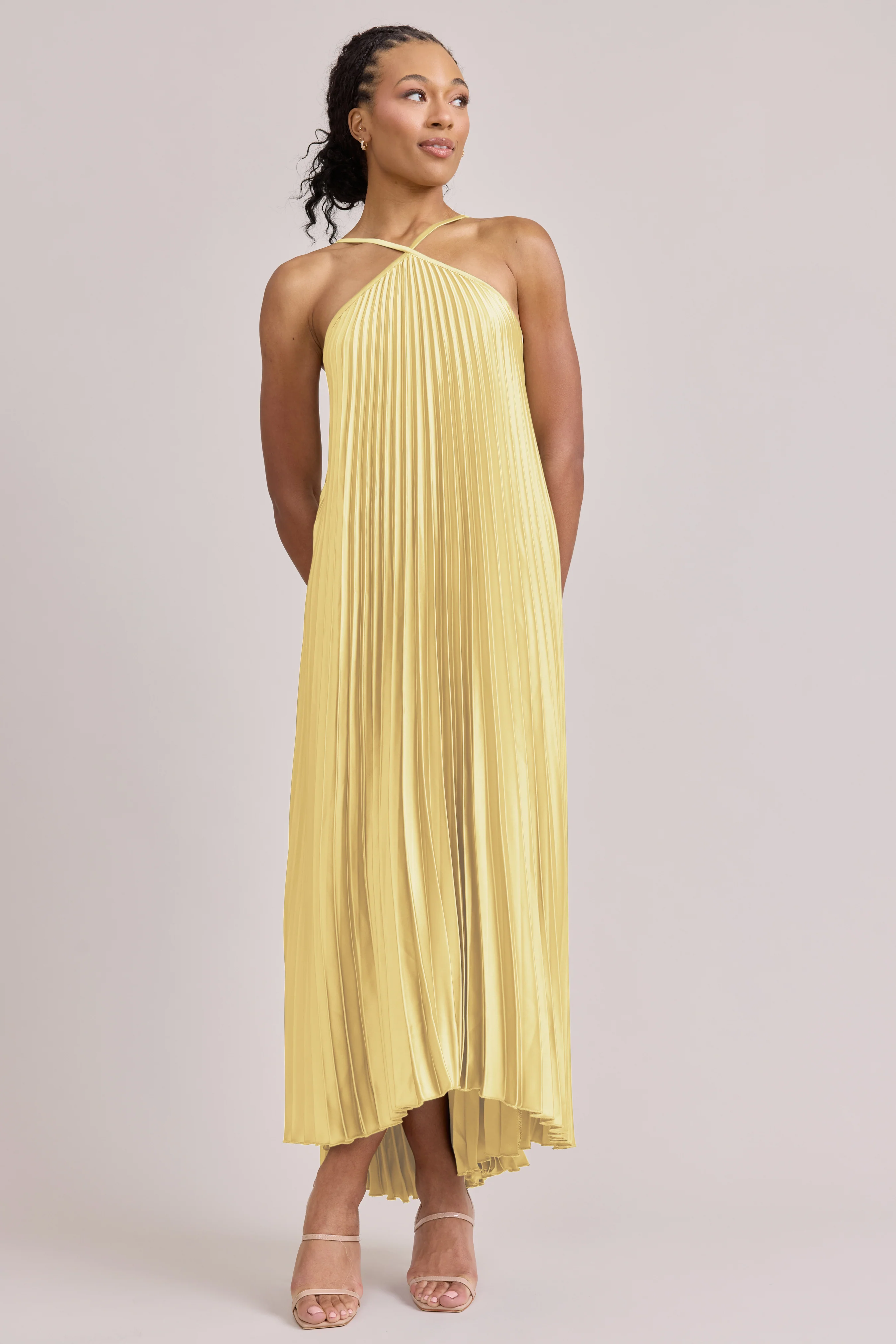 Rayne Satin Pleated Dress | Made To Order - Image 159