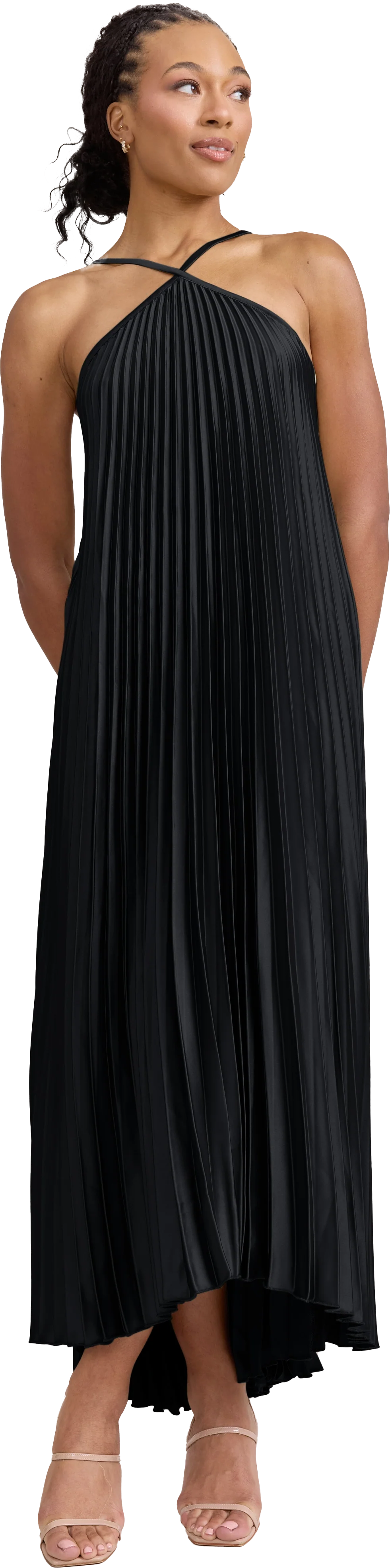 Rayne Satin Pleated Dress | Made To Order - Image 166