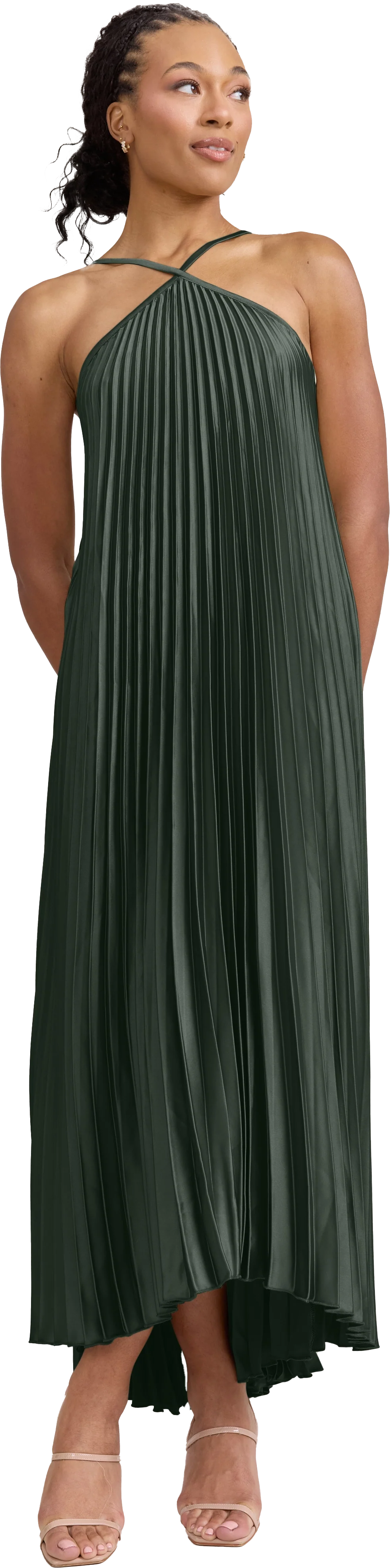 Rayne Satin Pleated Dress | Made To Order - Image 170