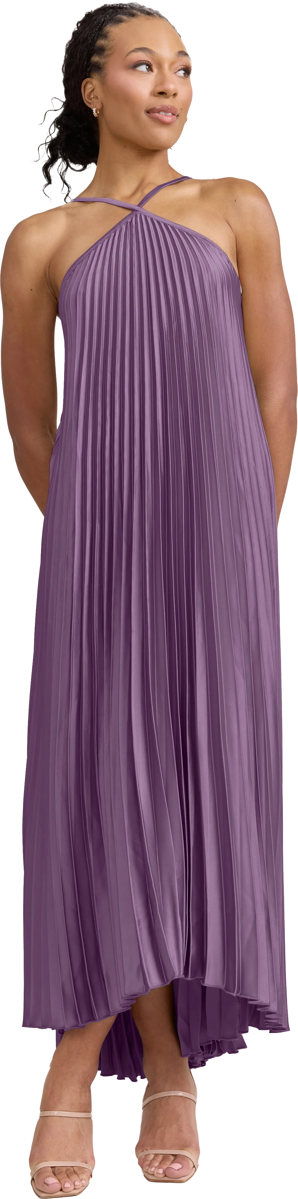 Rayne Satin Pleated Dress | Made To Order - Image 181