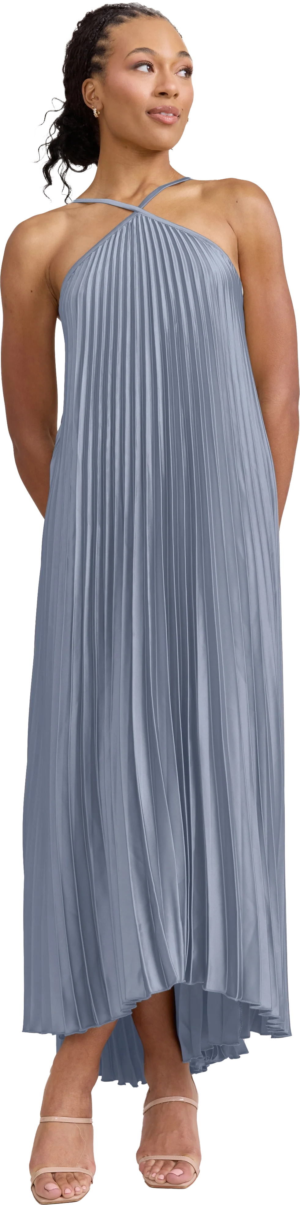 Rayne Satin Pleated Dress | Made To Order - Image 185