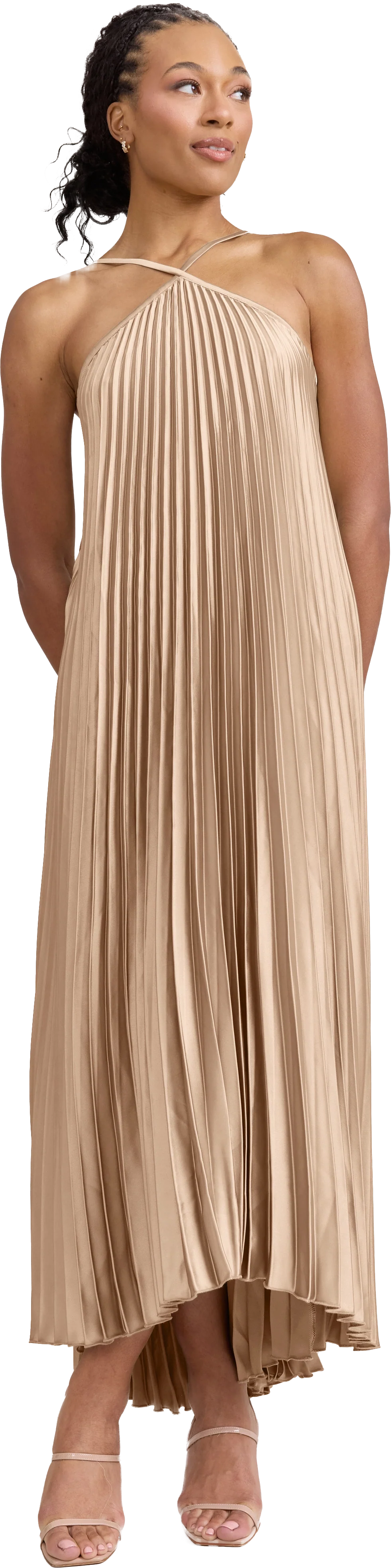 Rayne Satin Pleated Dress | Made To Order - Image 189
