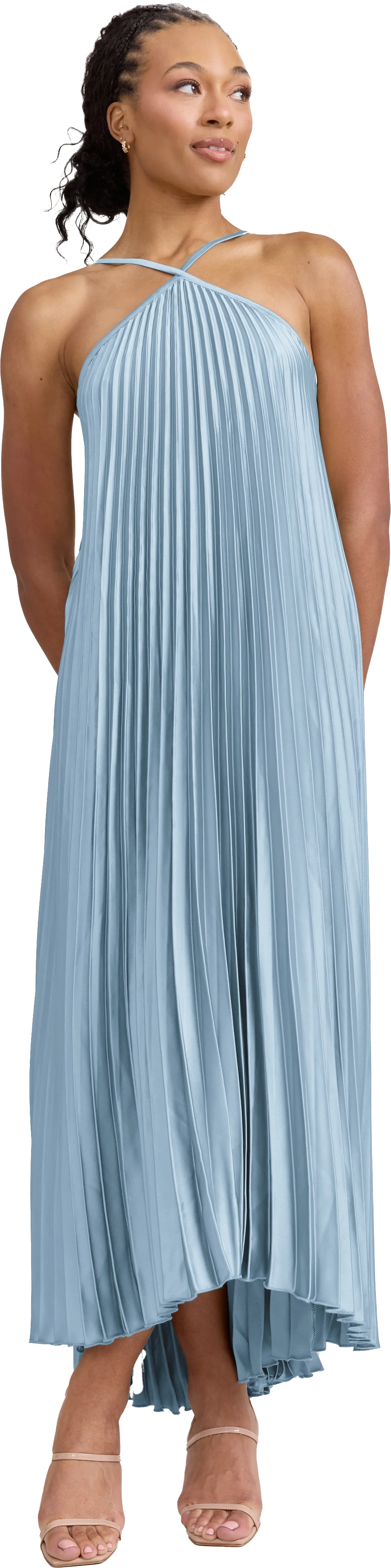 Rayne Satin Pleated Dress | Made To Order - Image 192