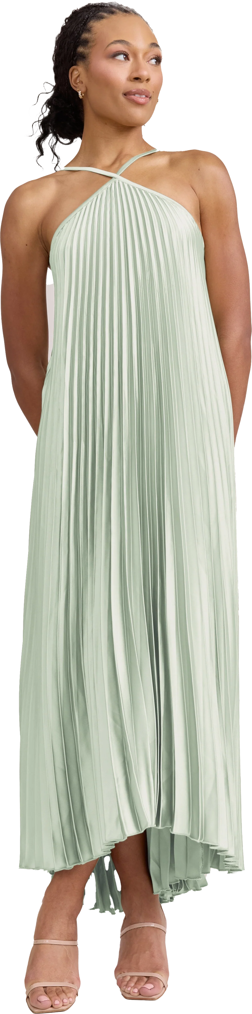 Rayne Satin Pleated Dress | Made To Order - Image 203