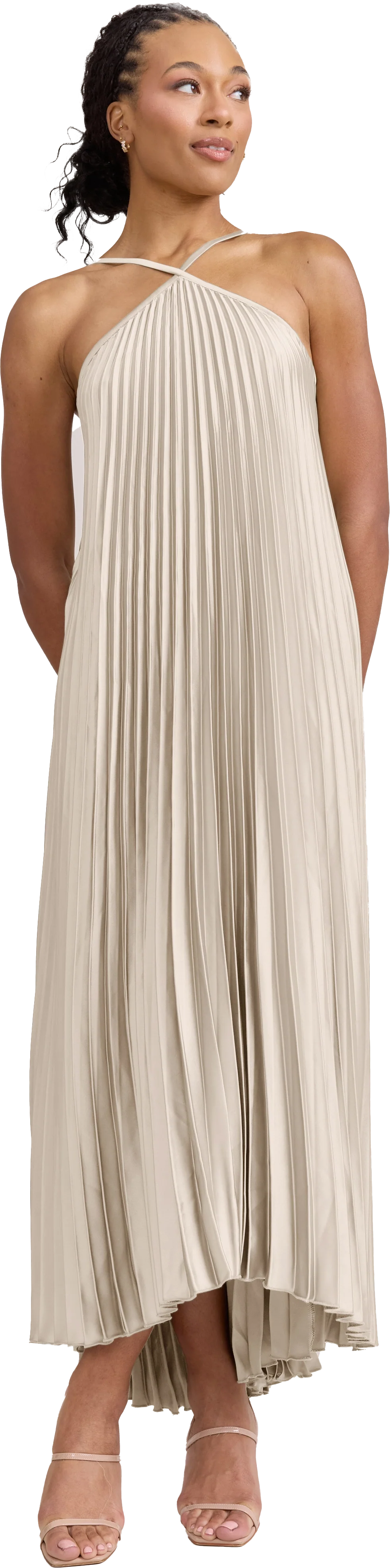 Rayne Satin Pleated Dress | Made To Order - Image 211