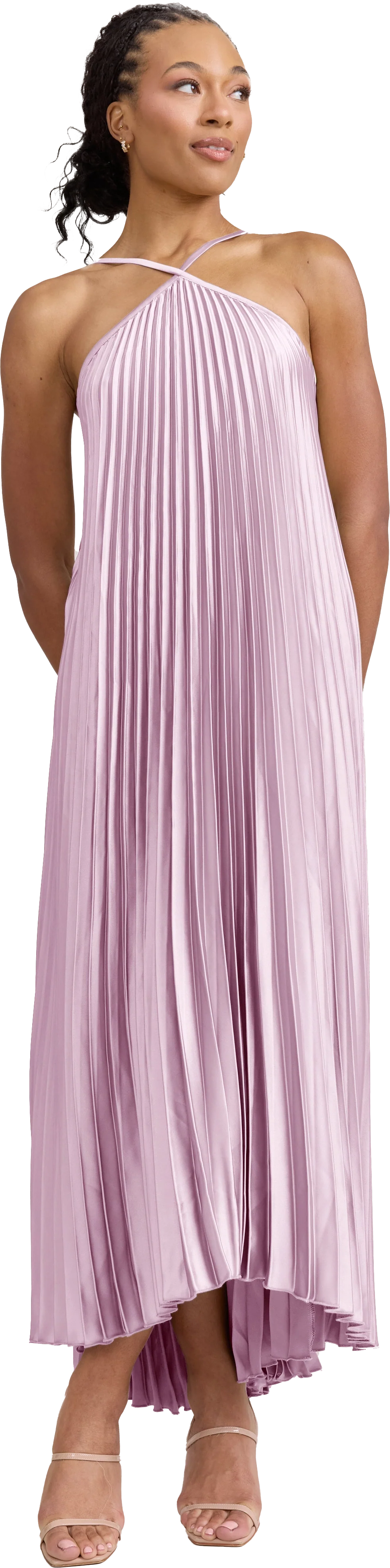 Rayne Satin Pleated Dress | Made To Order - Image 215