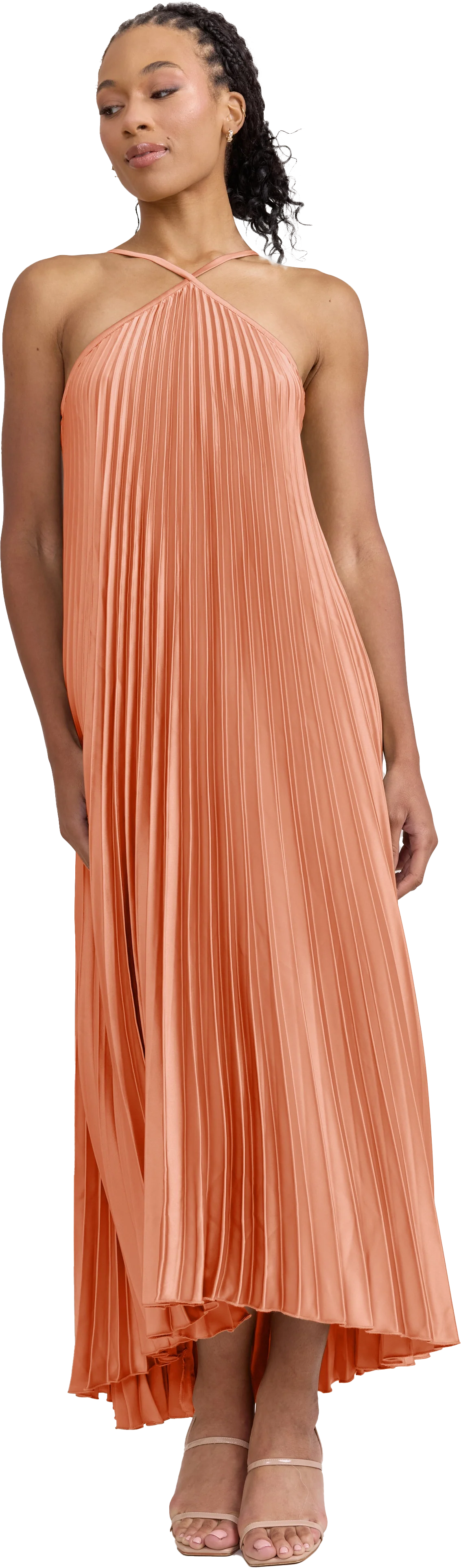 Rayne Satin Pleated Dress | Made To Order - Image 217
