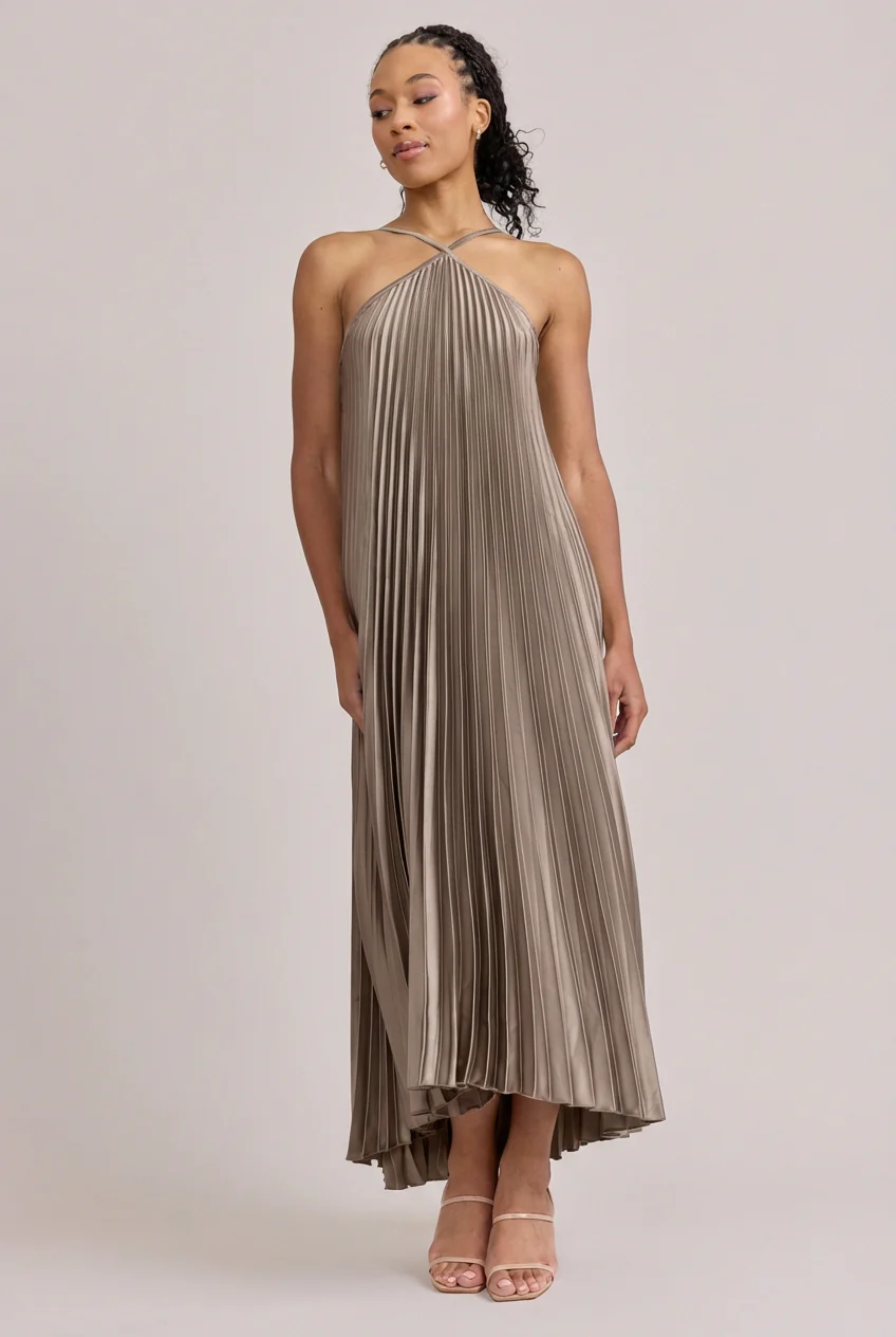 Rayne Satin Pleated Dress | Made To Order - Image 219