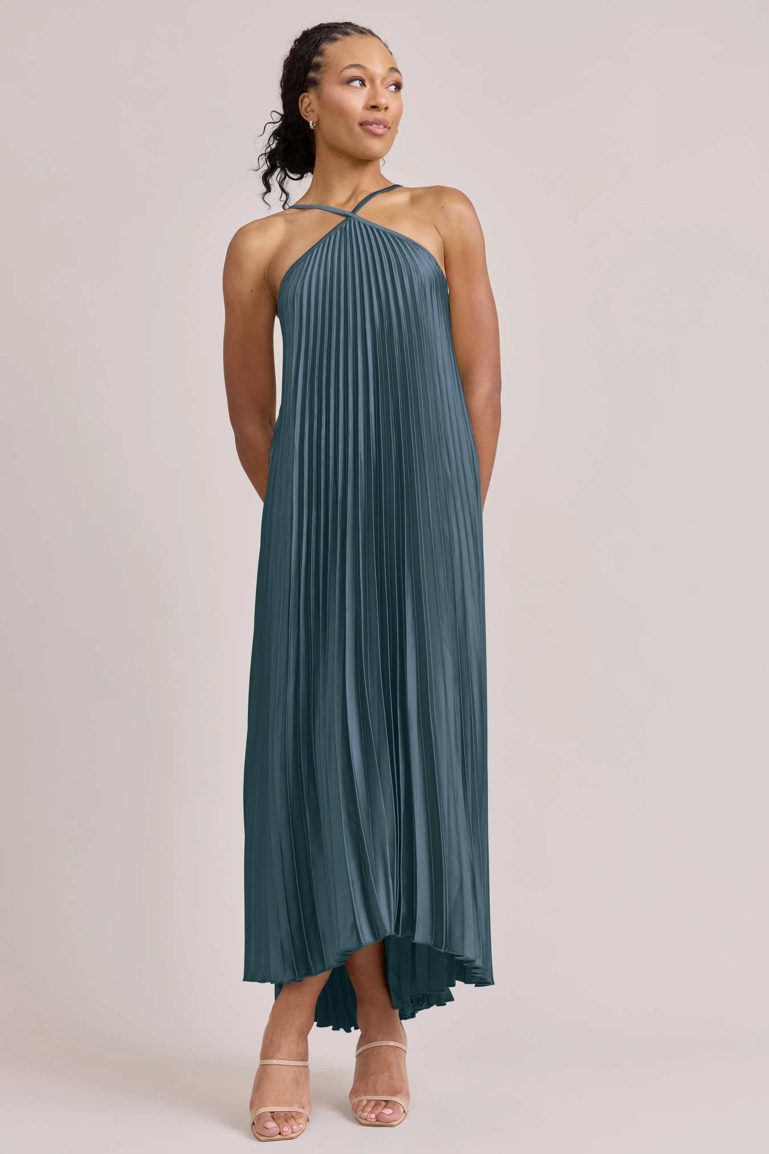 Rayne Satin Pleated Dress | Made To Order - Image 25