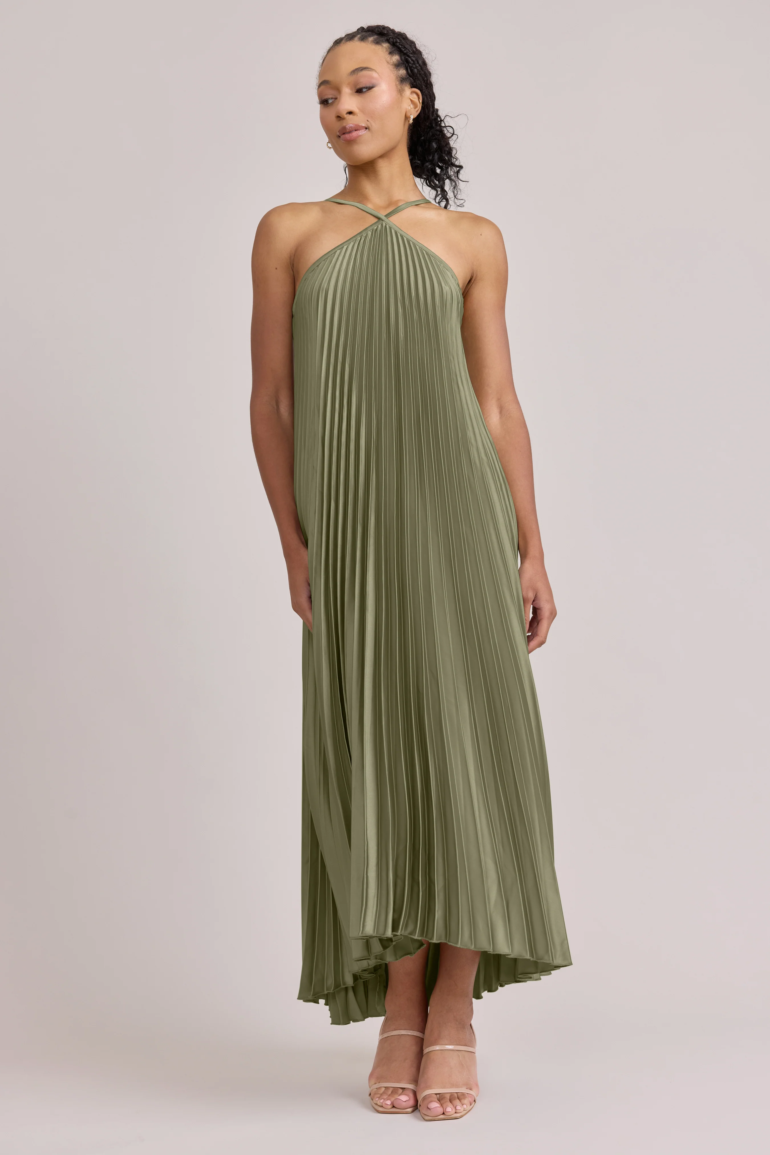 Rayne Satin Pleated Dress | Made To Order - Image 45