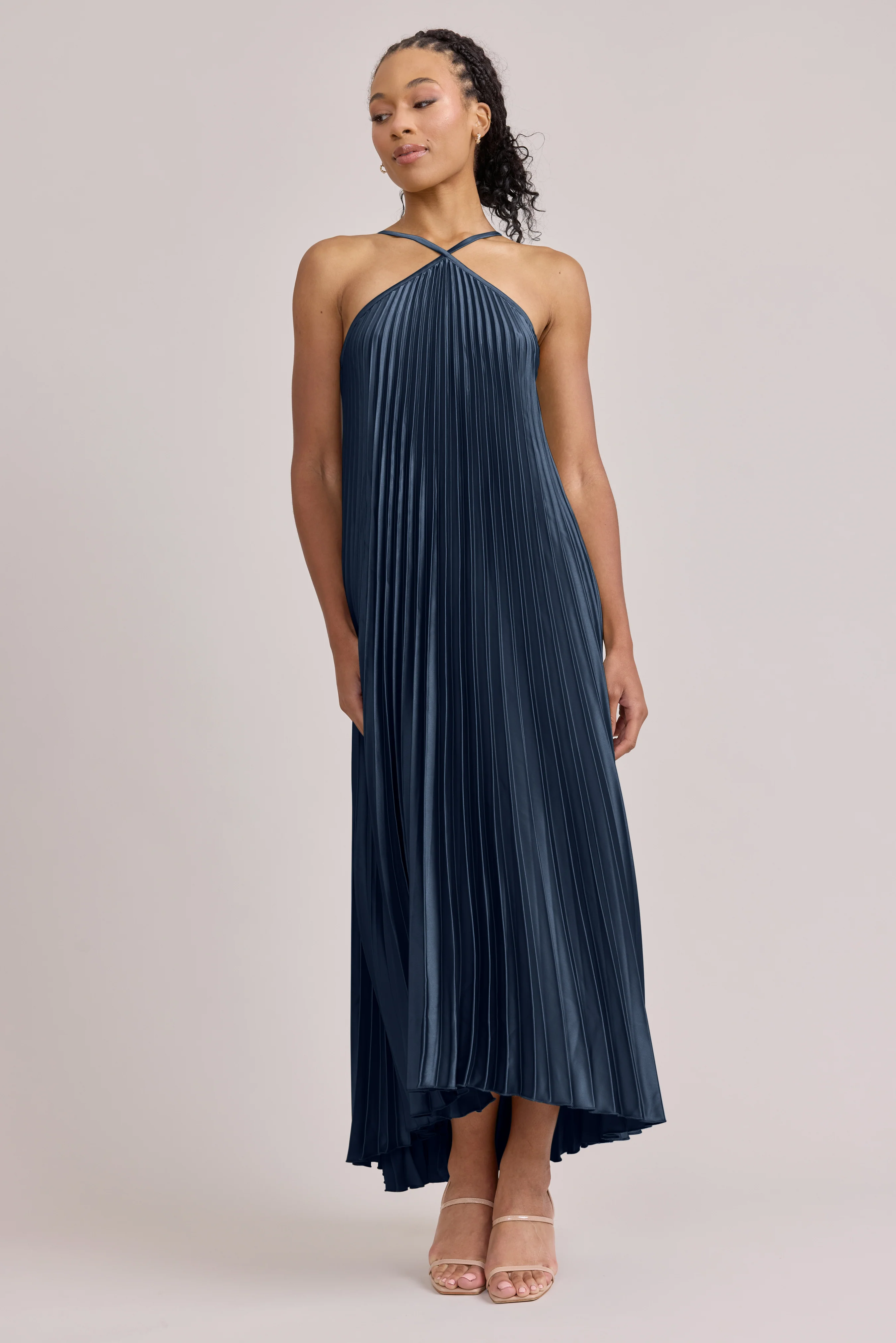 Rayne Satin Pleated Dress | Made To Order - Image 51