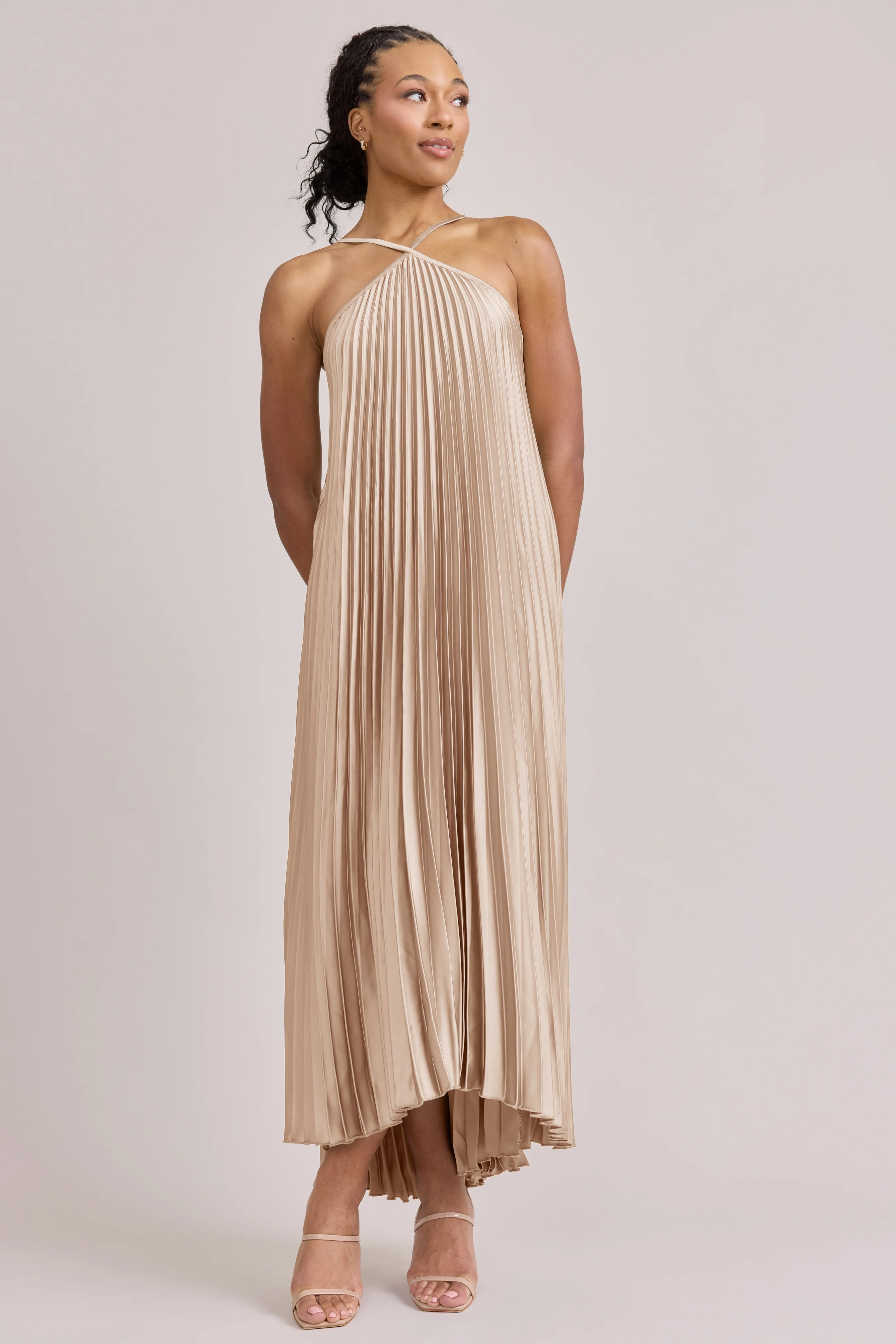 Rayne Satin Pleated Dress | Made To Order - Image 68