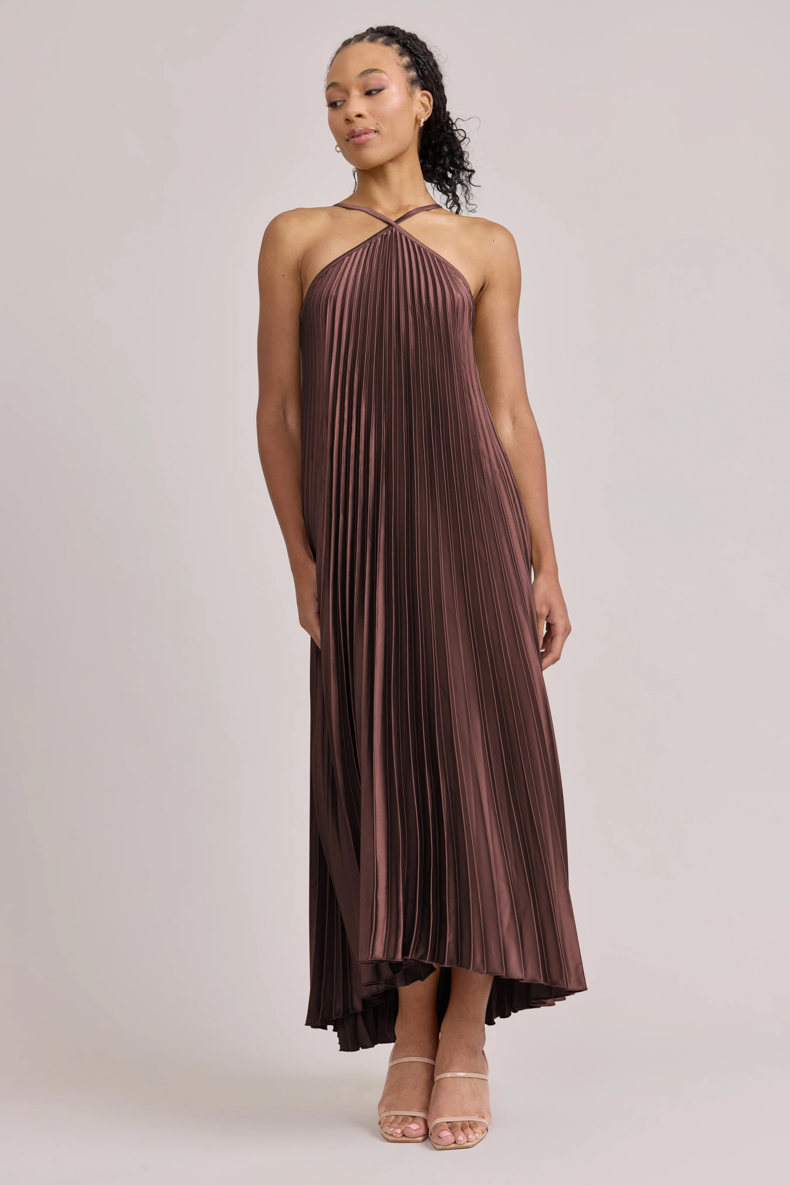 Rayne Satin Pleated Dress | Made To Order - Image 81
