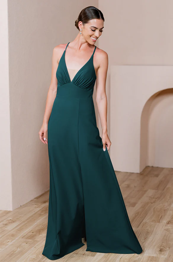 Sample Classic Emerald Carmen Crepe Dress | Ready To Ship