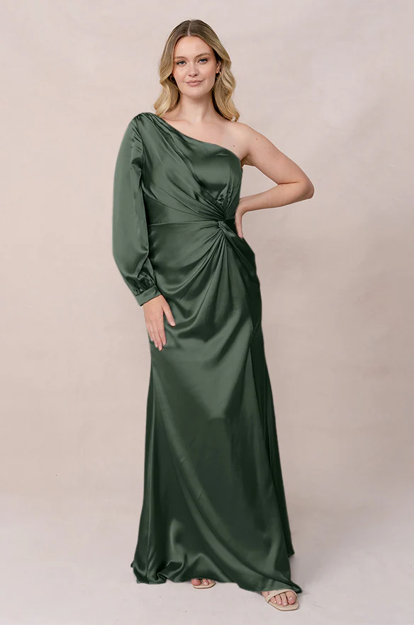 Sample Deep Olive Aurora Satin Dress | Ready To Ship