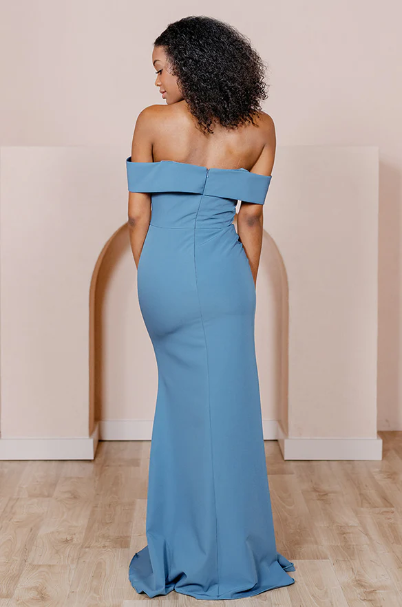 Sample Dusty Blue Bardot Crepe Dress | Ready To Ship - Image 2