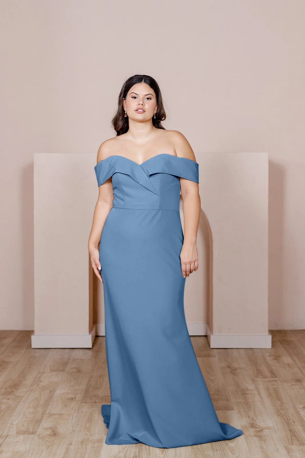 Sample Dusty Blue Bardot Crepe Dress | Ready To Ship - Image 4