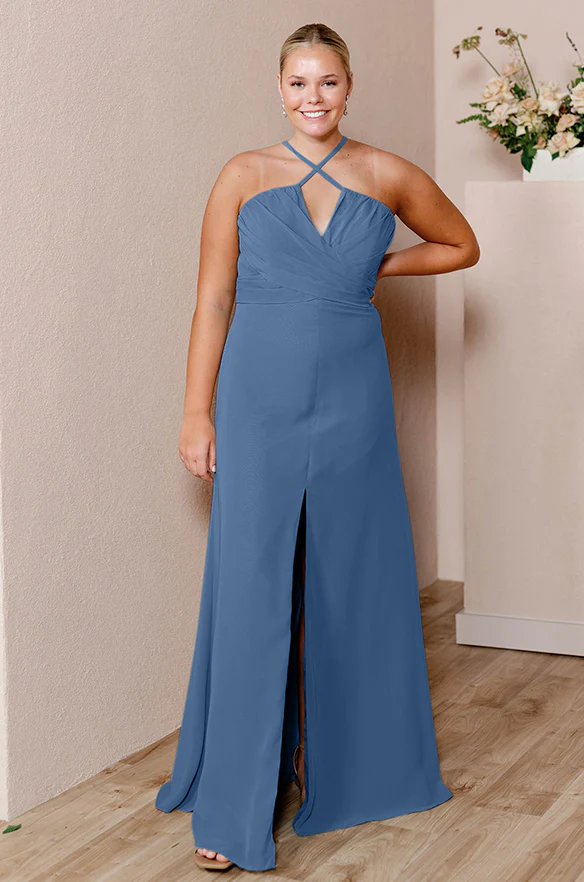 Sample Dusty Blue Nayeli Chiffon Dress | Ready To Ship