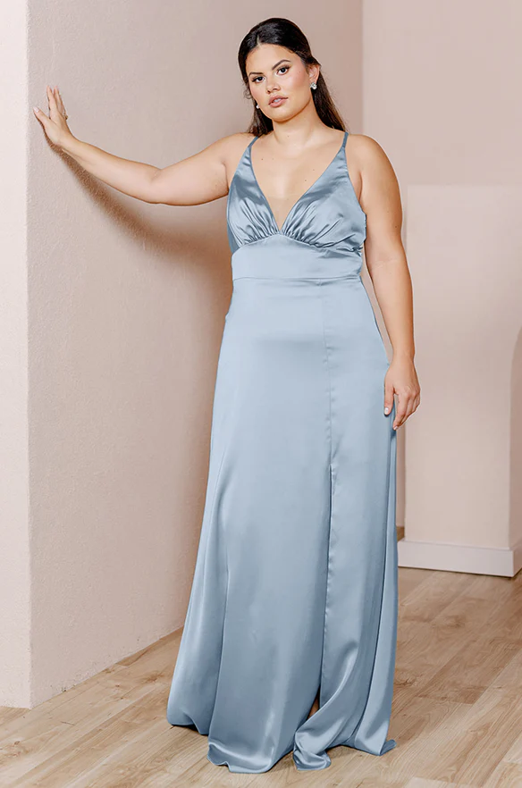 Sample French Blue Carmen Satin Dress | Ready To Ship