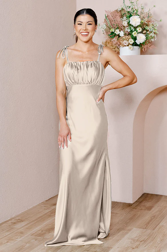 Sample Gold Champagne Brooke Satin Dress | Ready To Ship