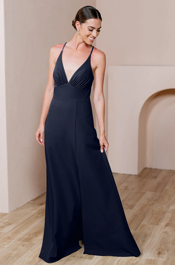 Sample Navy Blue Carmen Crepe Dress | Ready To Ship