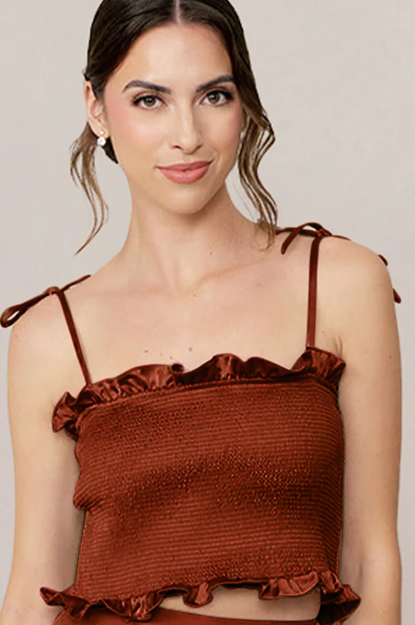 Sample Rust Brynn Satin Shirring Top | Ready To Ship
