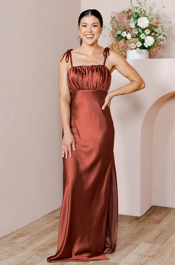 Sample Terracotta Rust Brooke Satin Dress | Ready To Ship