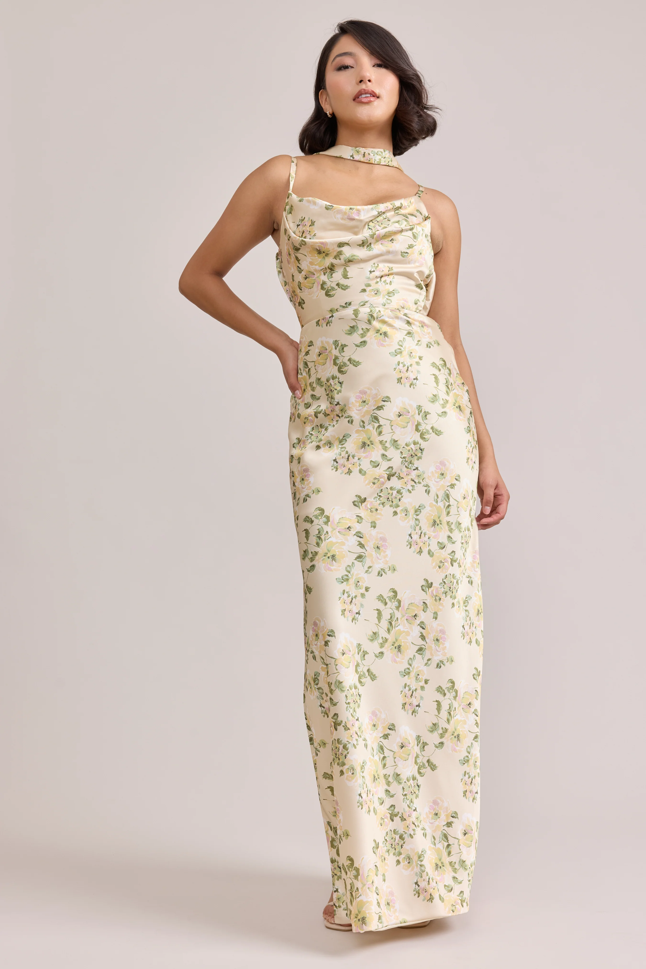 Satin Floral Print Skinny Scarf | Made To Order - Image 35