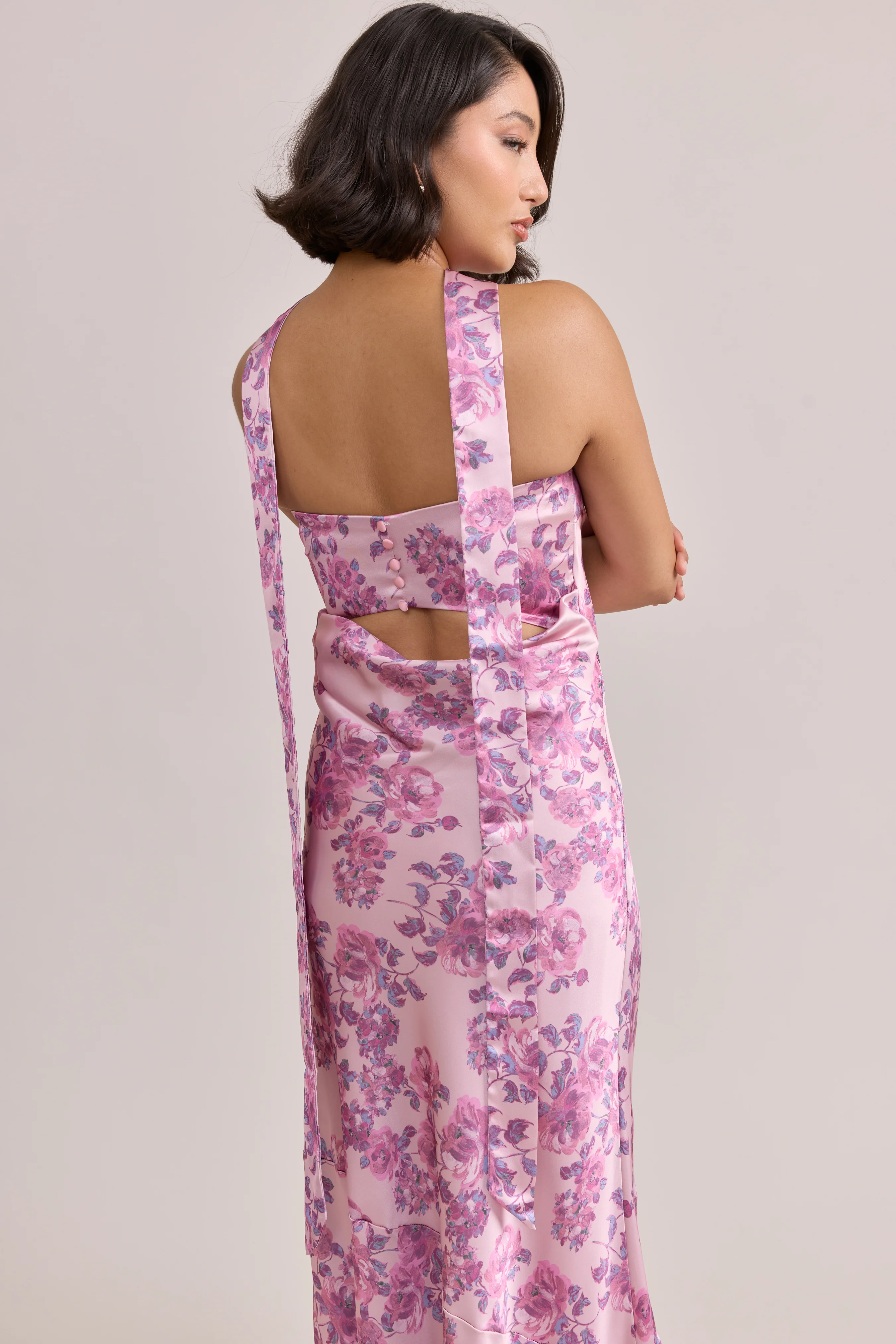 Satin Floral Print Skinny Scarf | Made To Order - Image 39