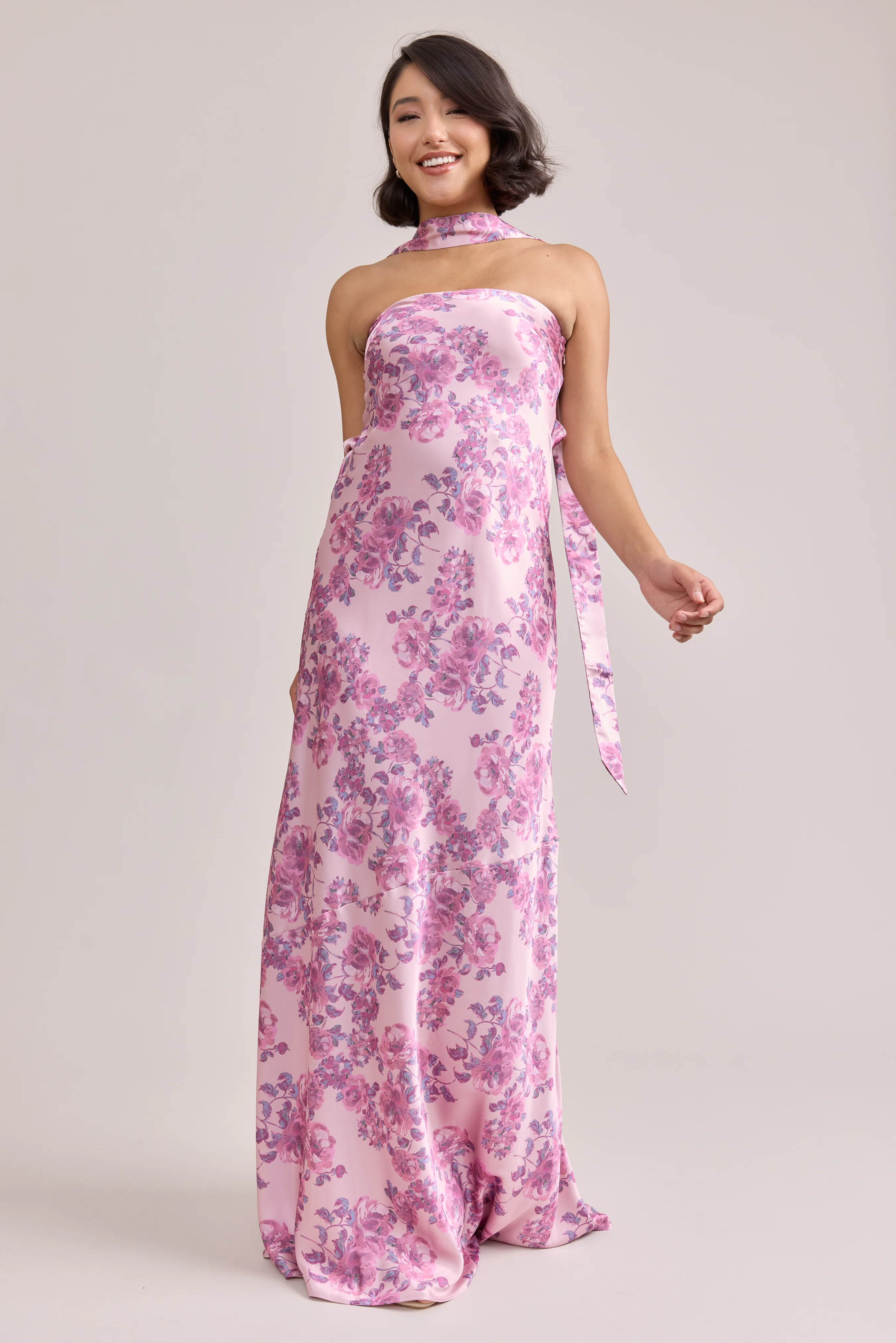 Satin Floral Print Skinny Scarf | Made To Order - Image 41