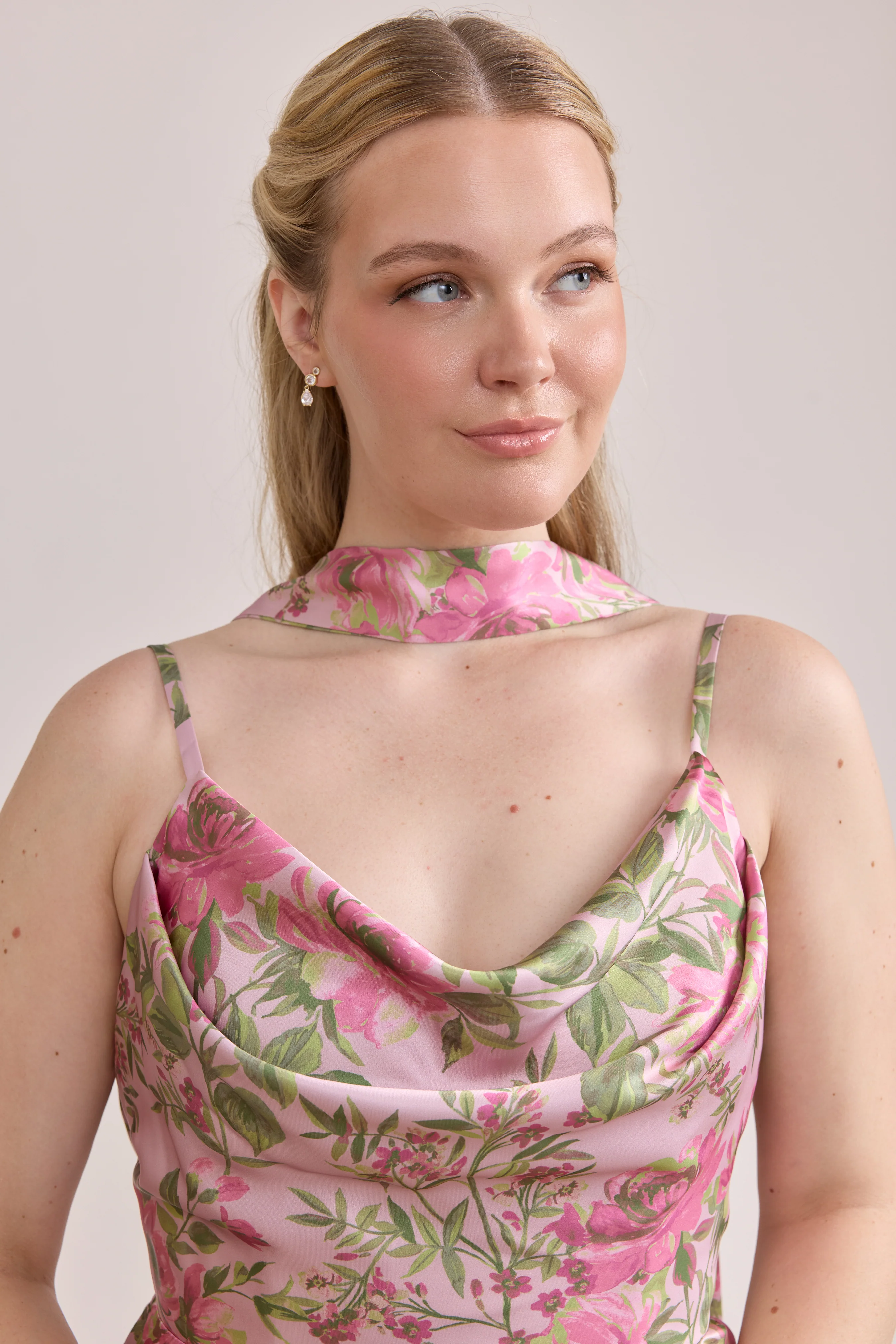Satin Floral Print Skinny Scarf | Made To Order - Image 42
