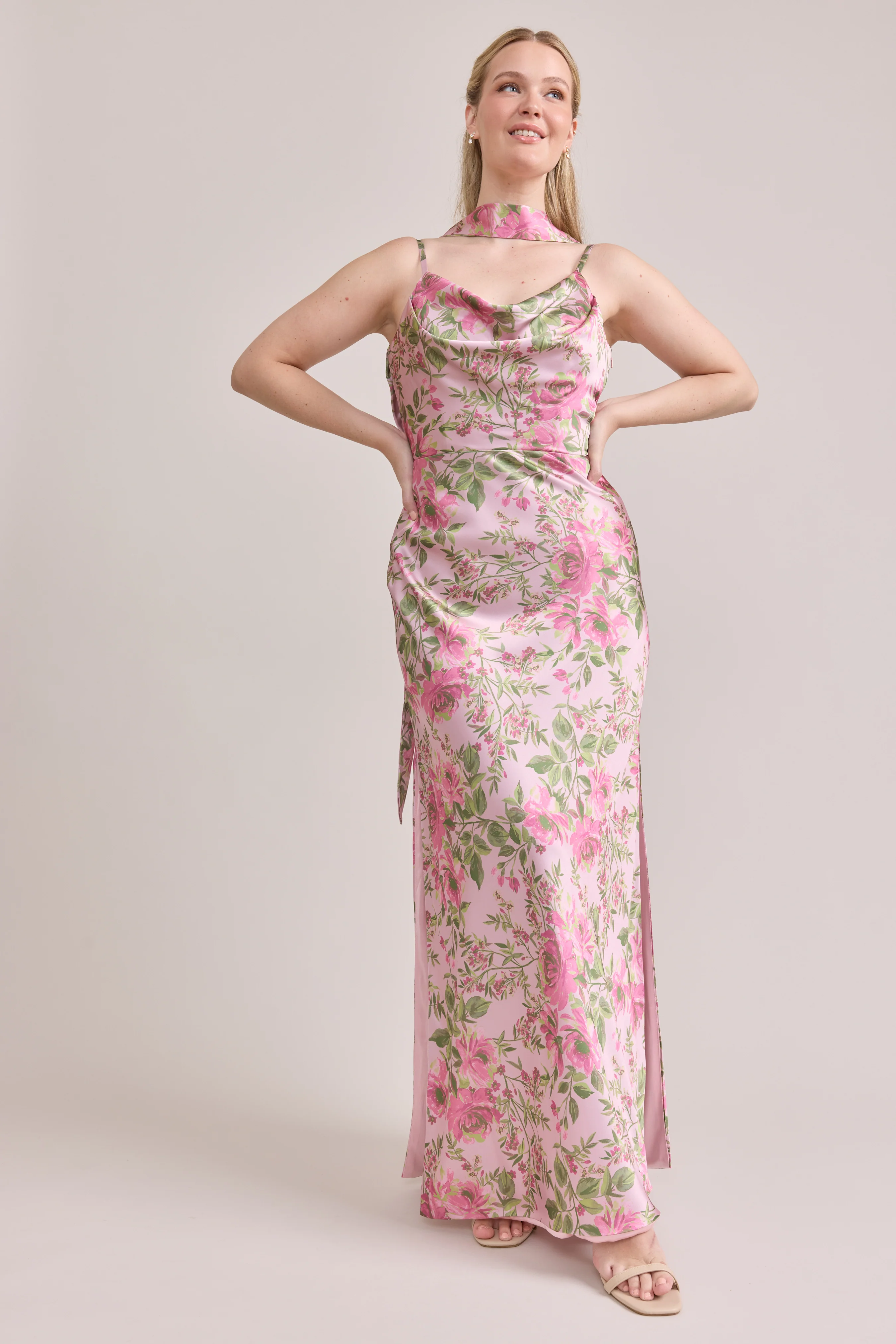 Satin Floral Print Skinny Scarf | Made To Order - Image 44