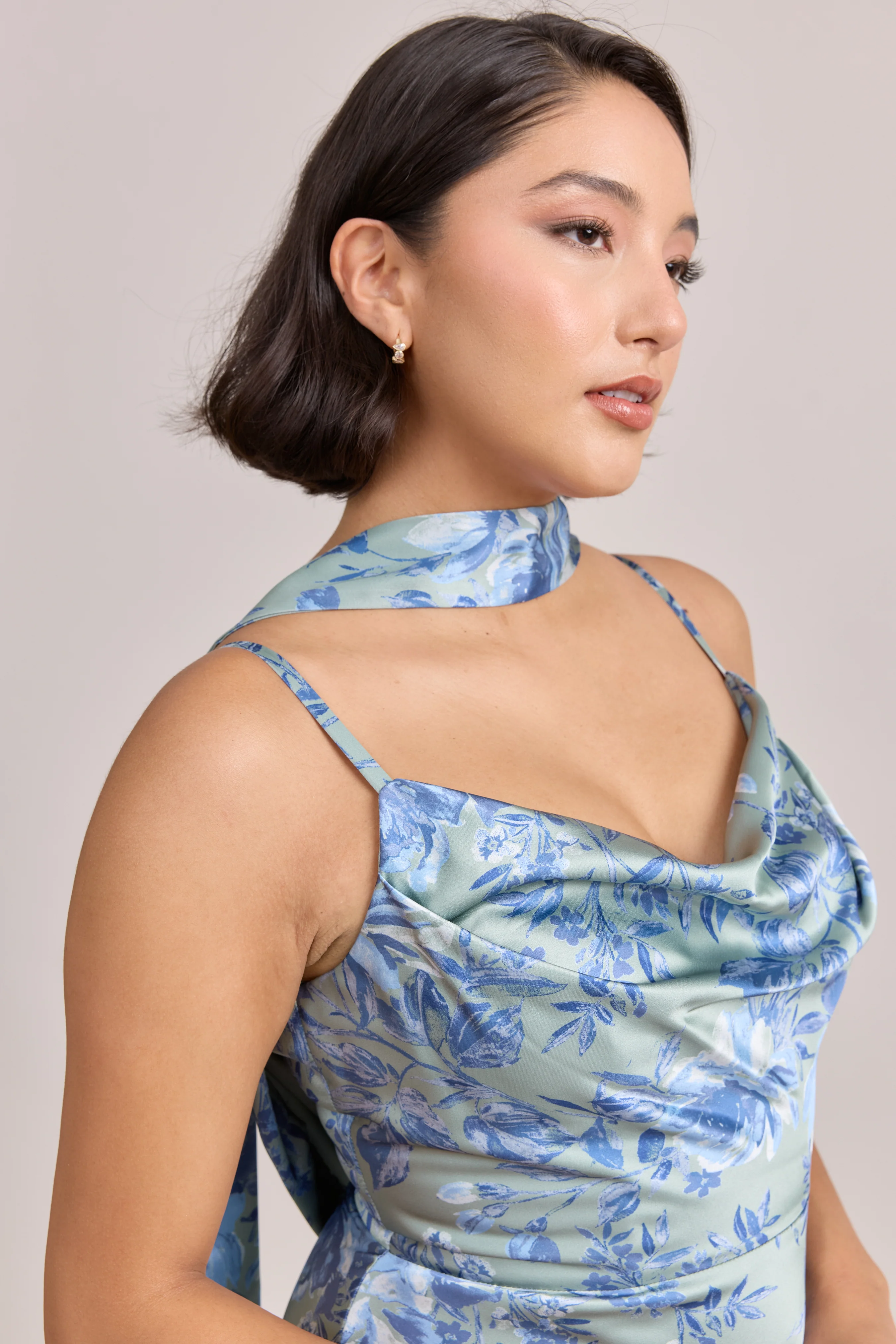 Satin Floral Print Skinny Scarf | Made To Order - Image 45