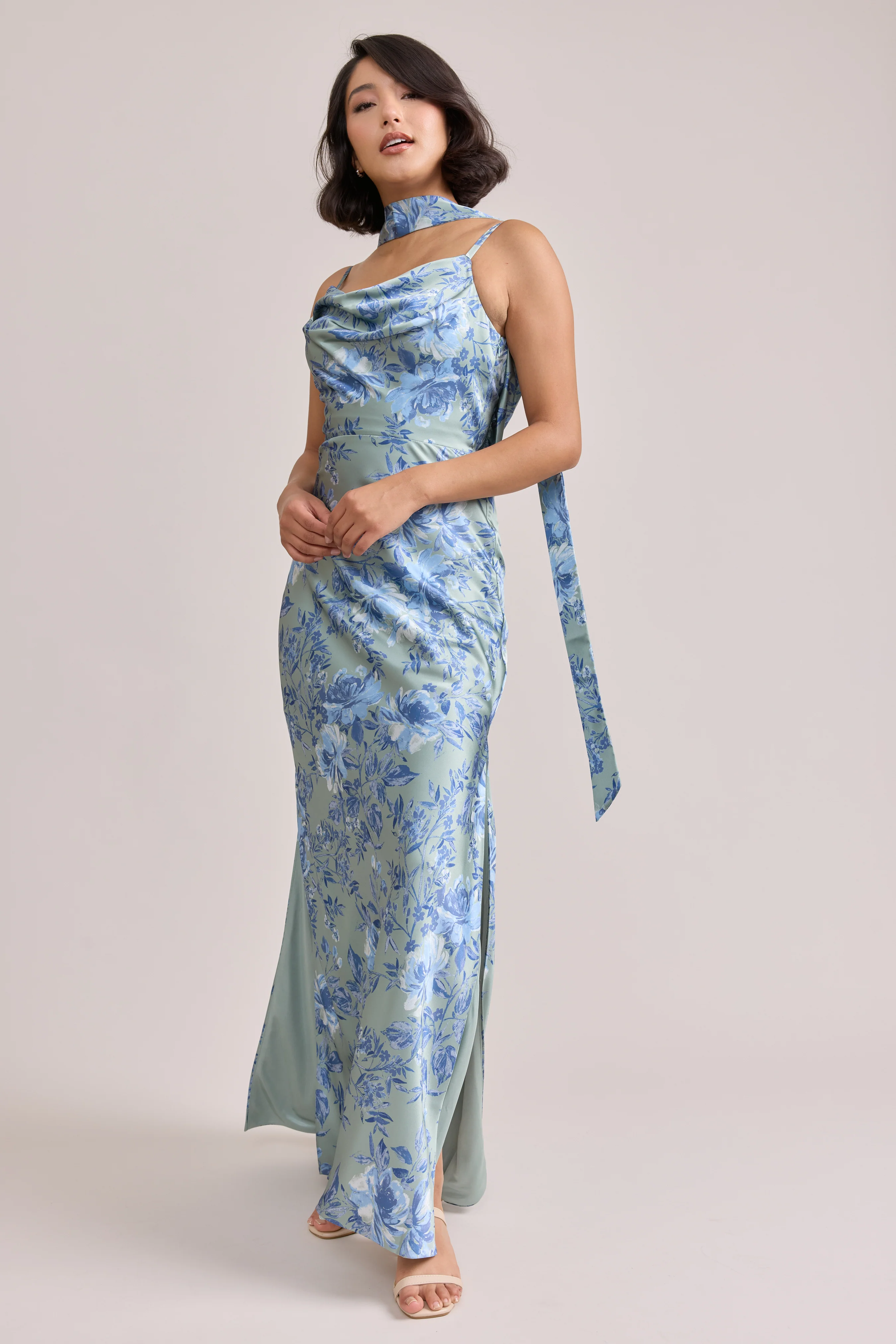 Satin Floral Print Skinny Scarf | Made To Order - Image 47