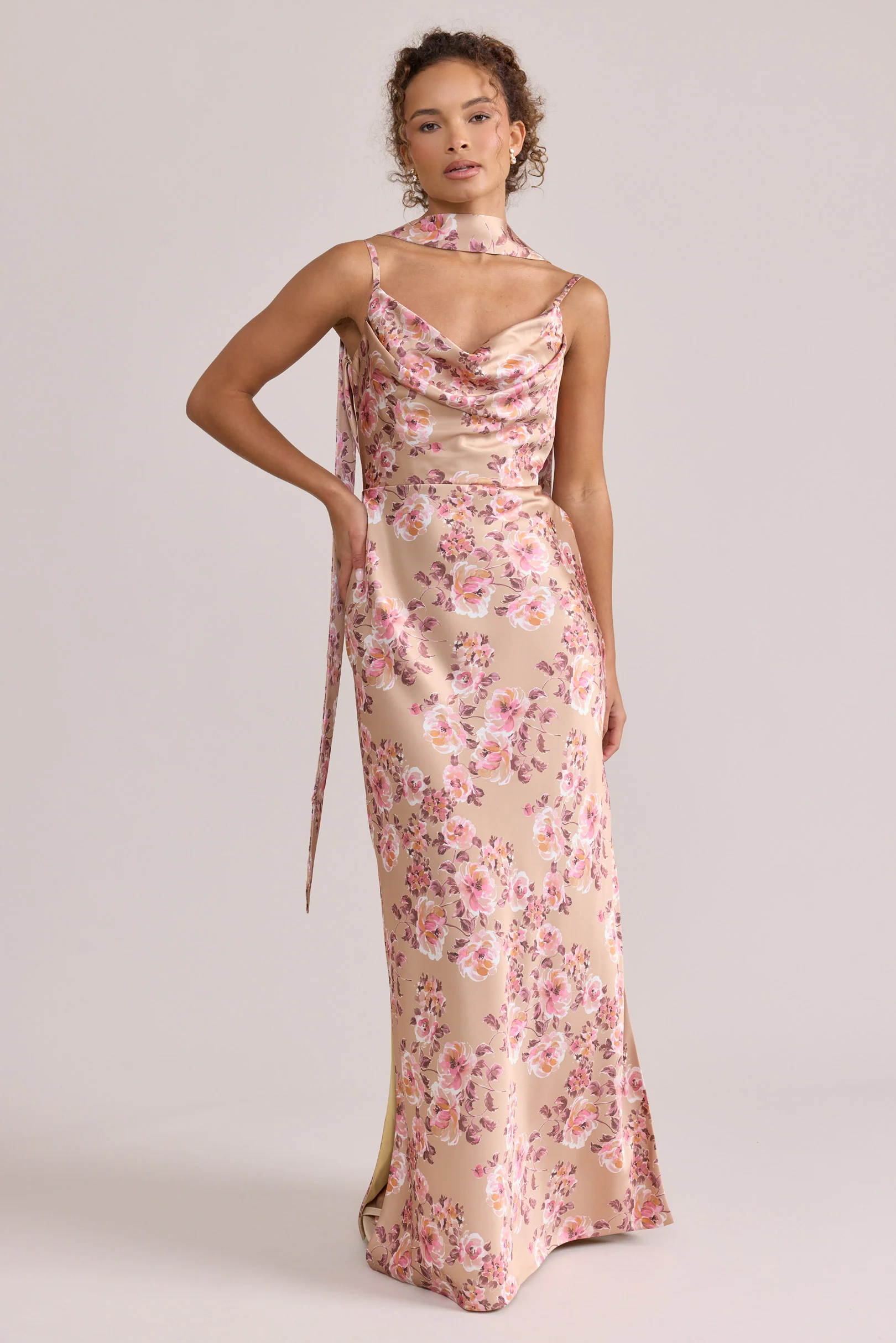 Satin Floral Print Skinny Scarf | Made To Order - Image 48