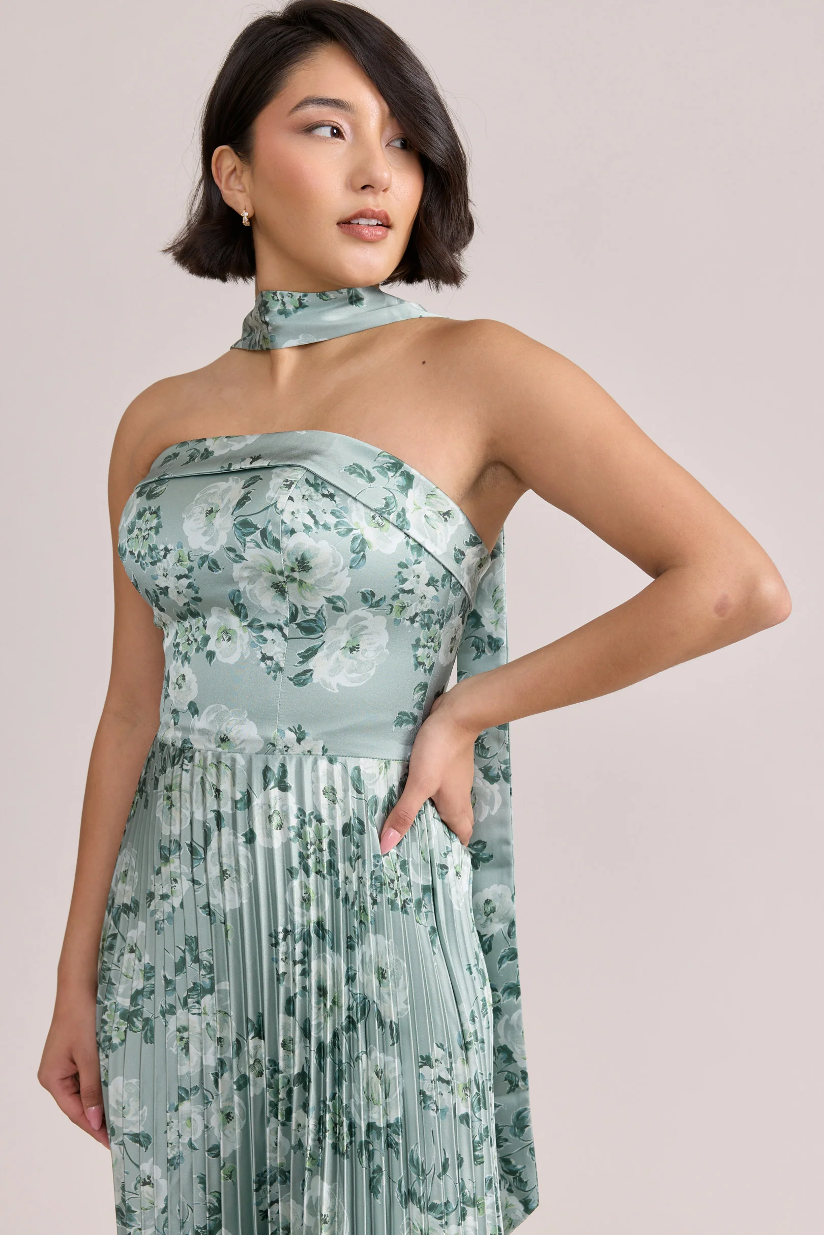 Satin Floral Print Skinny Scarf | Made To Order - Image 50