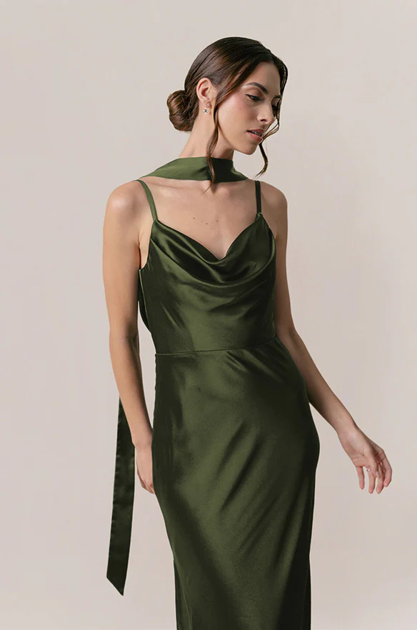 Satin Skinny Scarf | Ready To Ship | Deep Olive - Image 3