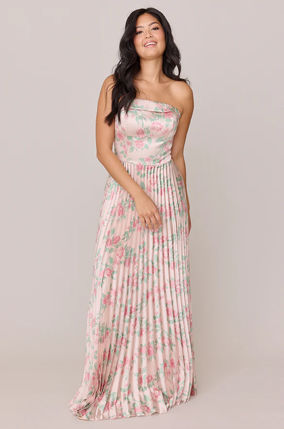 Saylor Satin Pleated Floral Print Dress | Made To Order - Image 15
