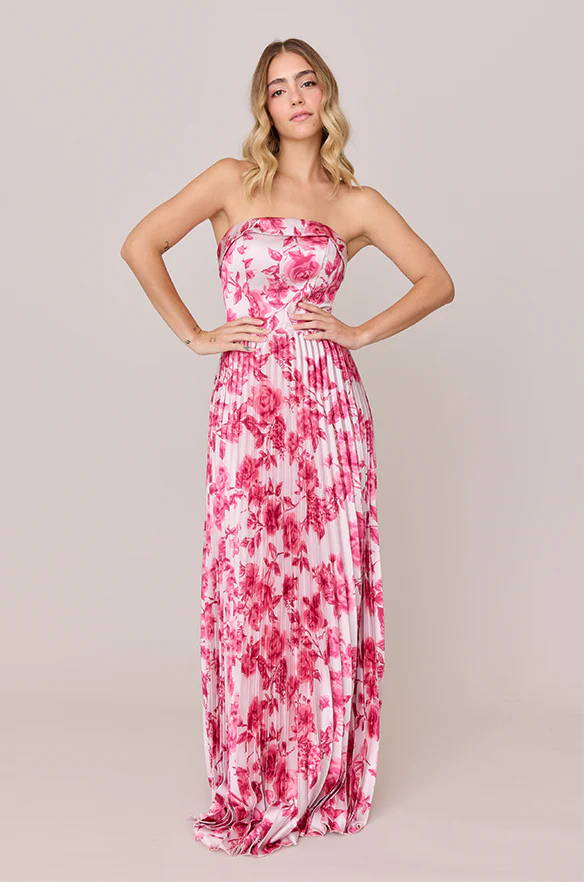 Saylor Satin Pleated Floral Print Dress | Made To Order - Image 23