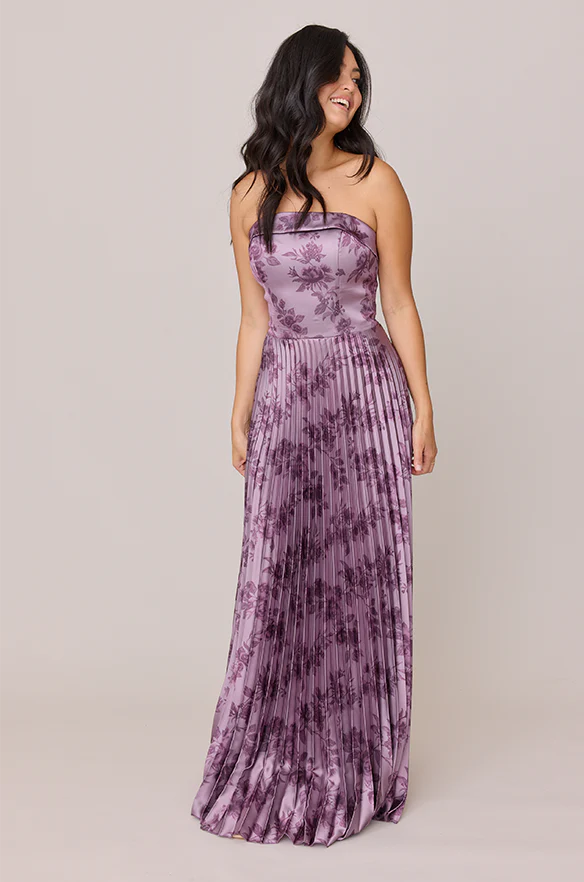 Saylor Satin Pleated Floral Print Dress | Made To Order - Image 27