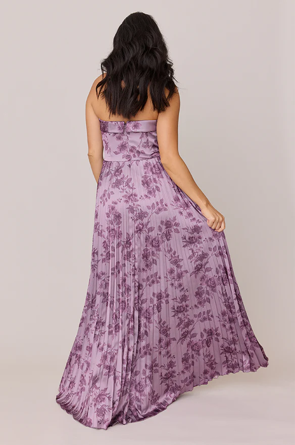Saylor Satin Pleated Floral Print Dress | Made To Order - Image 28