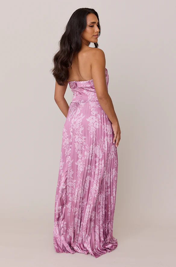 Saylor Satin Pleated Floral Print Dress | Made To Order - Image 31