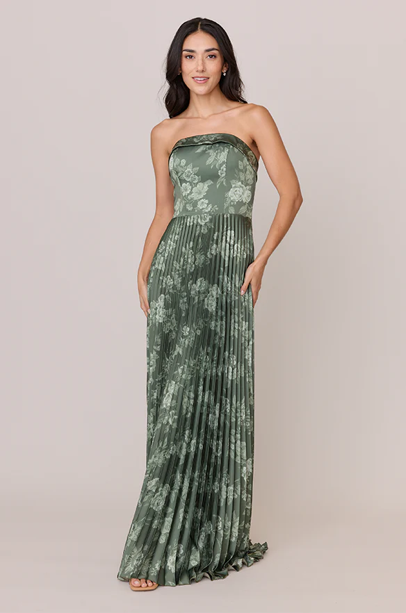 Saylor Satin Pleated Floral Print Dress | Made To Order - Image 32