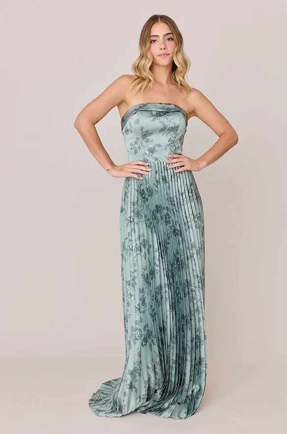 Saylor Satin Pleated Floral Print Dress | Made To Order - Image 40