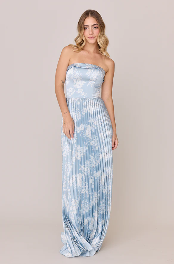 Saylor Satin Pleated Floral Print Dress | Made To Order - Image 42