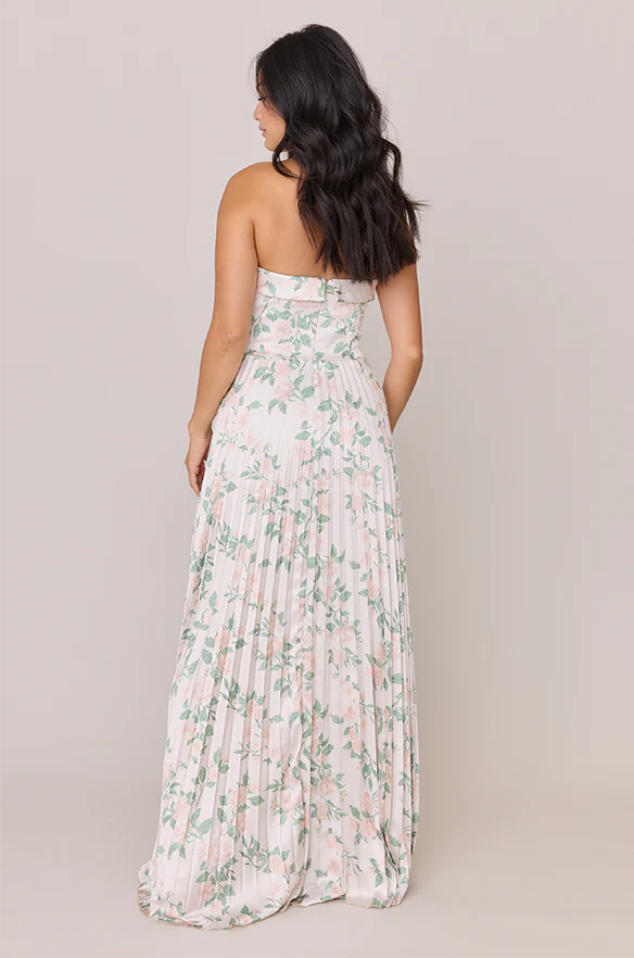 Saylor Satin Pleated Floral Print Dress | Made To Order - Image 47