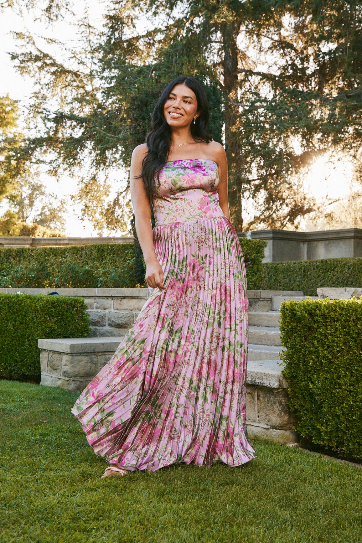 Saylor Satin Pleated Floral Print Dress | Made To Order - Image 5