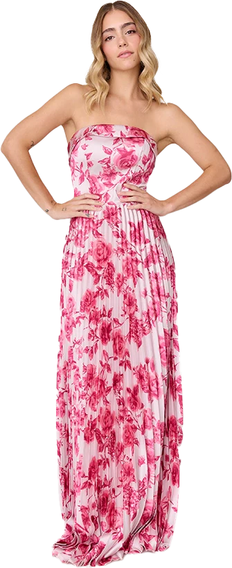 Saylor Satin Pleated Floral Print Dress | Made To Order - Image 54