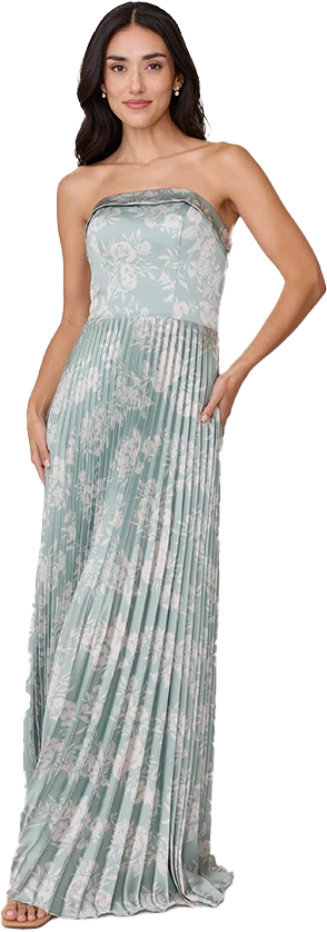 Saylor Satin Pleated Floral Print Dress | Made To Order - Image 62