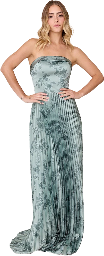 Saylor Satin Pleated Floral Print Dress | Made To Order - Image 63